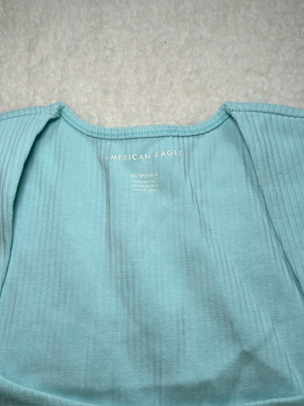 American Eagle Light Blue Ribbed Square Neck Crop Tank Top XS - Picture 4 of 5
